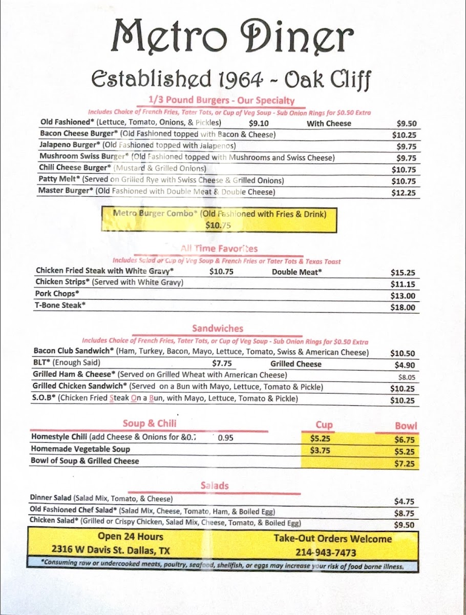 Metro Diner OC Menu - Image 1